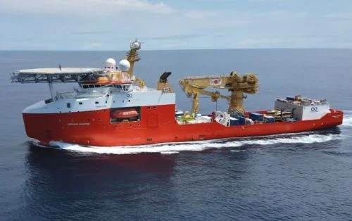 A Solstad offshore vessel at sea.